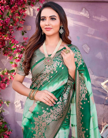 Olive Green Cotton Woven Saree