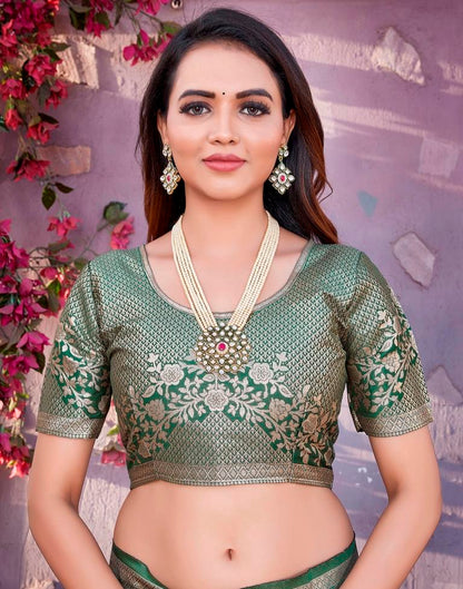 Olive Green Cotton Woven Saree