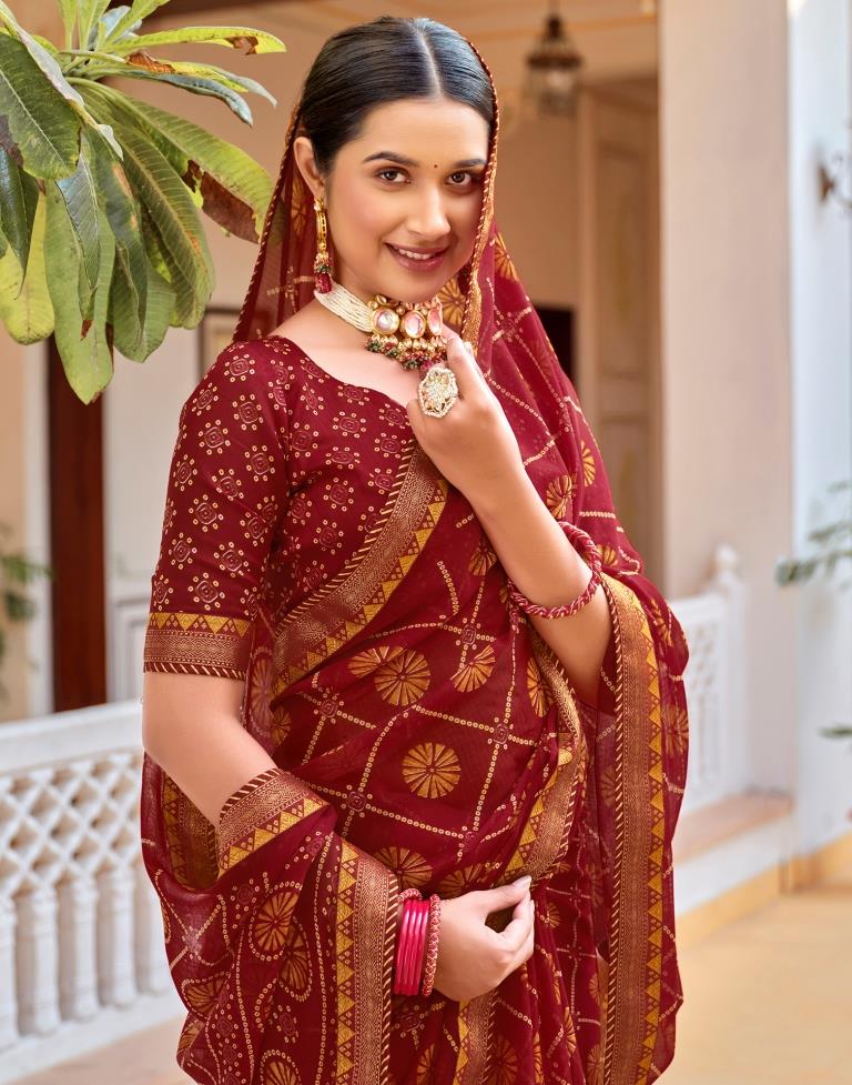 Red Chiffon Bandhani Saree