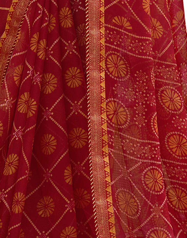 Red Chiffon Bandhani Saree