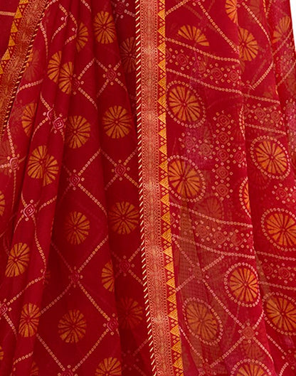Red Chiffon Bandhani Saree