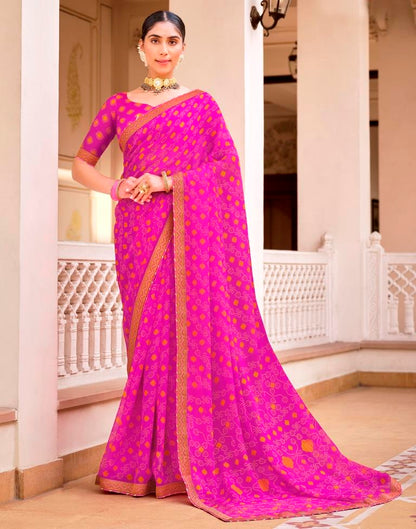 Rani Pink Chiffon Bandhani Saree