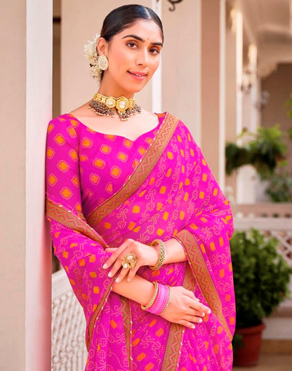 Rani Pink Chiffon Bandhani Saree