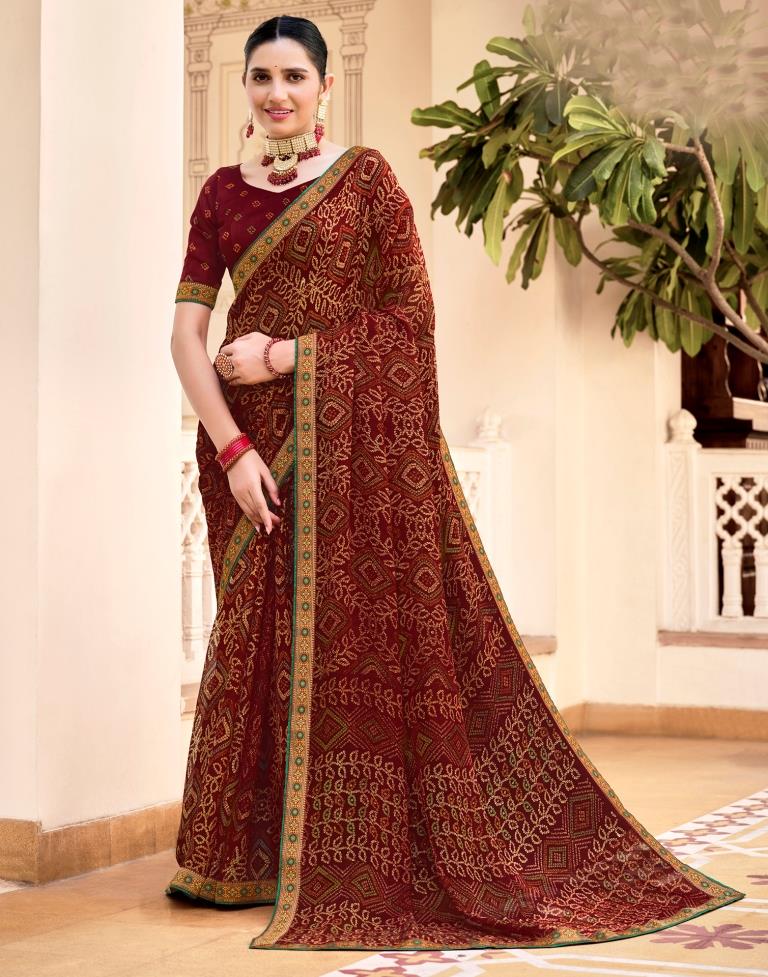 Maroon Chiffon Bandhani Saree