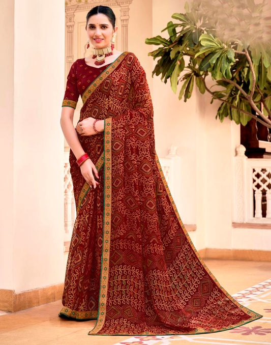 Maroon Chiffon Bandhani Saree