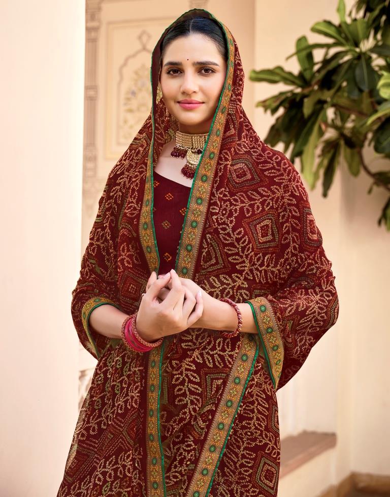 Maroon Chiffon Bandhani Saree