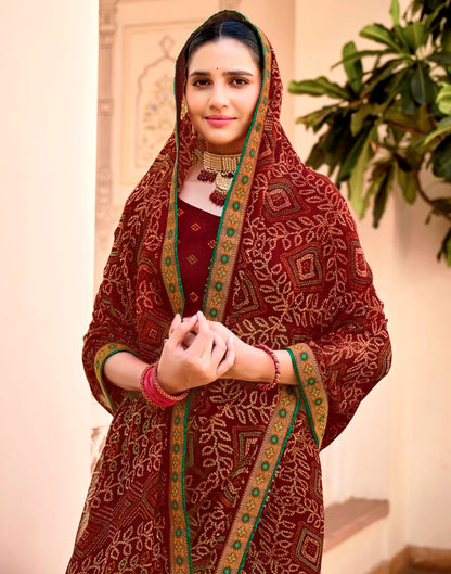 Maroon Chiffon Bandhani Saree