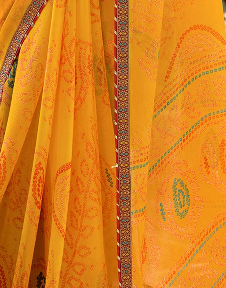 Yellow Chiffon Bandhani Saree