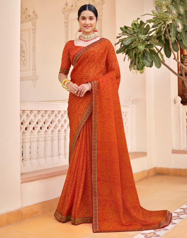 Orange Chiffon Bandhani Saree