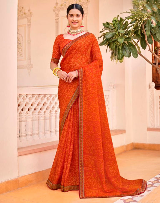 Orange Chiffon Bandhani Saree