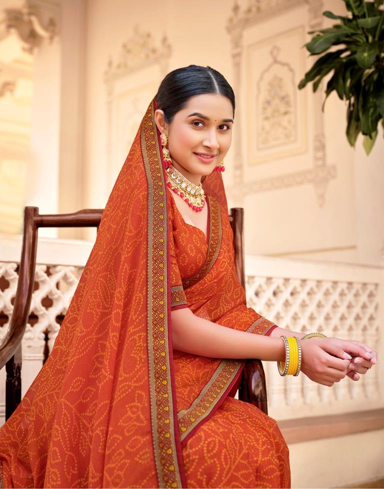 Orange Chiffon Bandhani Saree