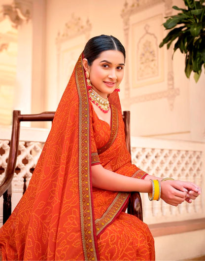 Orange Chiffon Bandhani Saree