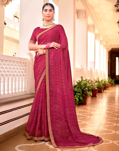 Dark Pink Chiffon Bandhani Saree
