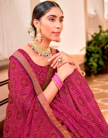 Dark Pink Chiffon Bandhani Saree