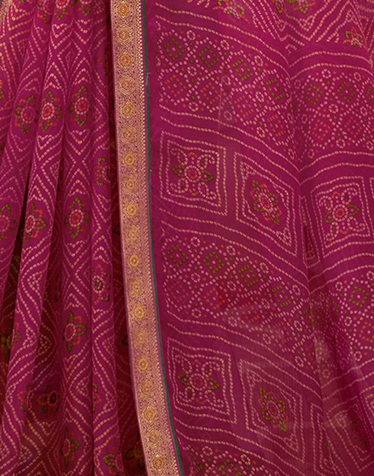 Dark Pink Chiffon Bandhani Saree
