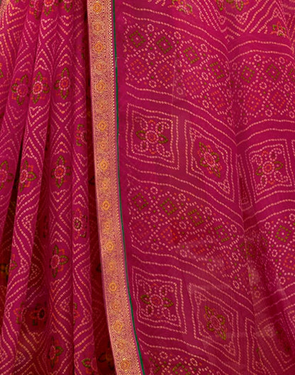 Dark Pink Chiffon Bandhani Saree