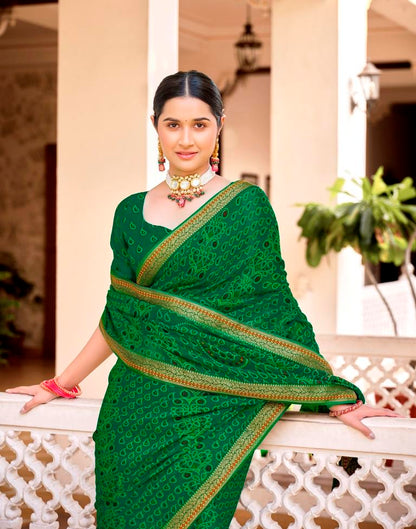 Green Chiffon Bandhani Saree