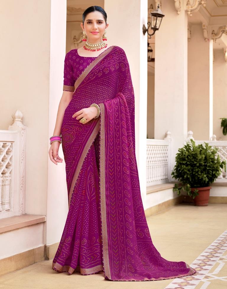 Magenta Chiffon Bandhani Saree
