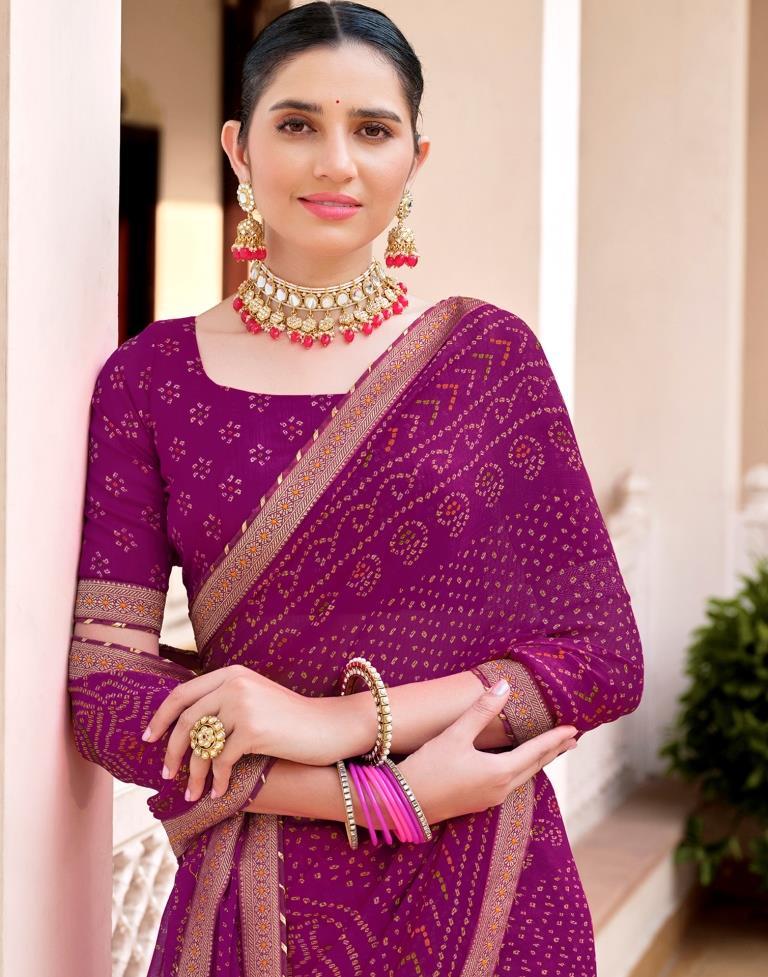Magenta Chiffon Bandhani Saree