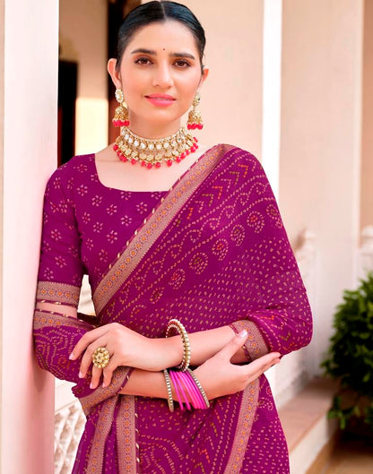 Magenta Chiffon Bandhani Saree
