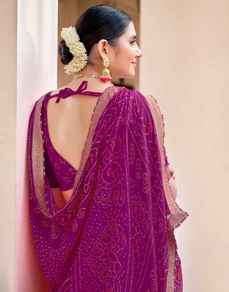 Magenta Chiffon Bandhani Saree