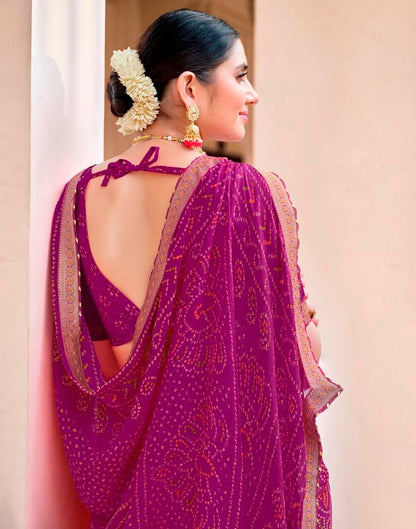 Magenta Chiffon Bandhani Saree