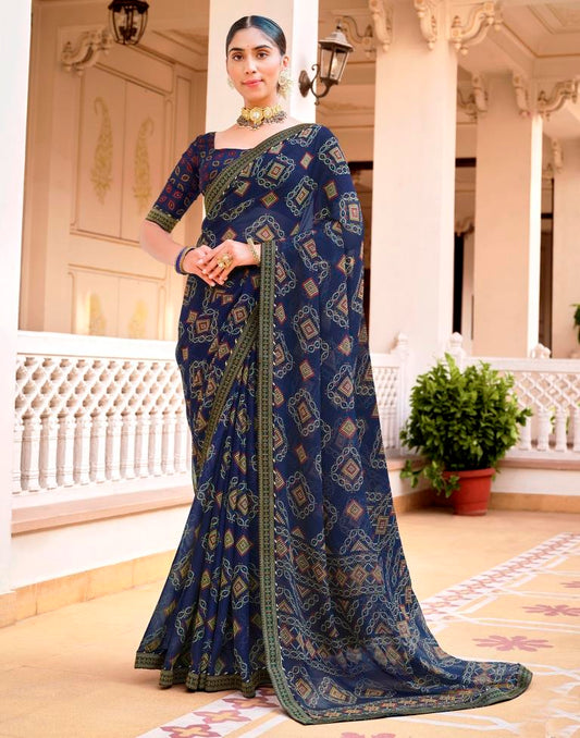 Royal Blue Chiffon Bandhani Saree