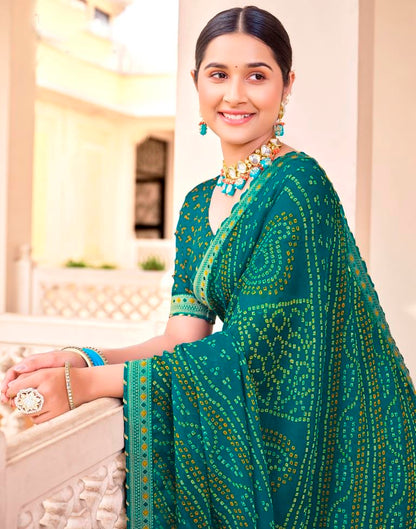 Turquoise Chiffon Bandhani Saree