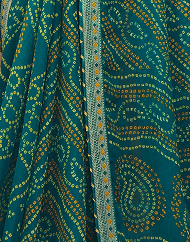 Turquoise Chiffon Bandhani Saree