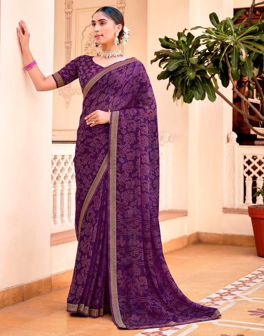 Purple Chiffon Bandhani Saree