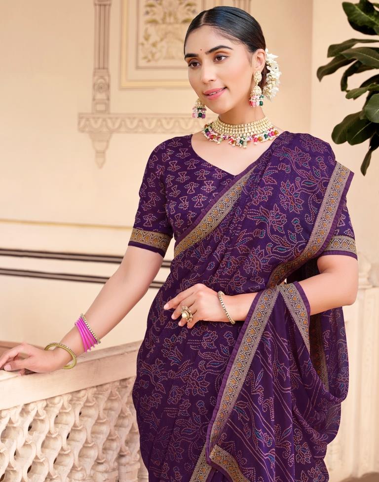 Purple Chiffon Bandhani Saree