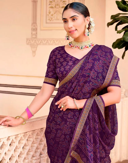 Purple Chiffon Bandhani Saree