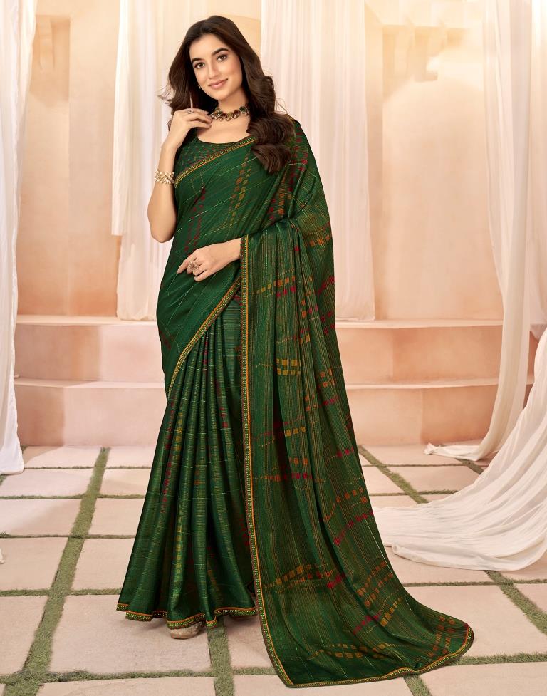 Green Chiffon Printed Saree