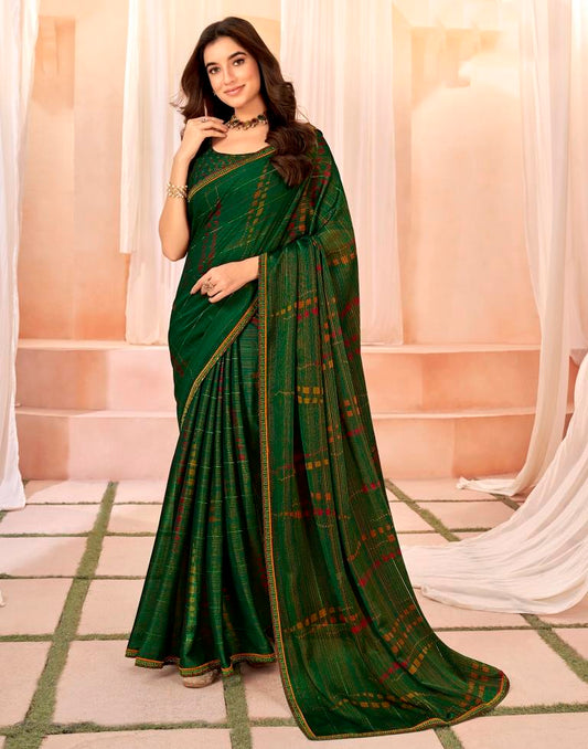 Green Chiffon Printed Saree