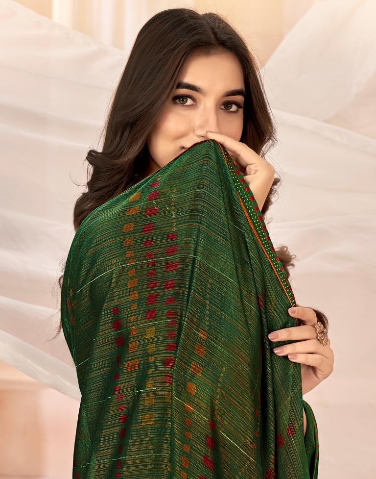 Green Chiffon Printed Saree