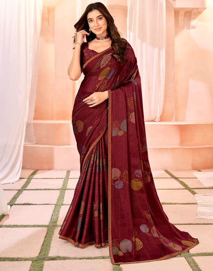 Wine Chiffon Printed Saree