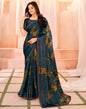 Rama Blue Chiffon Printed Saree