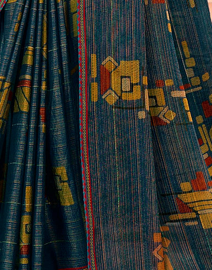 Rama Blue Chiffon Printed Saree