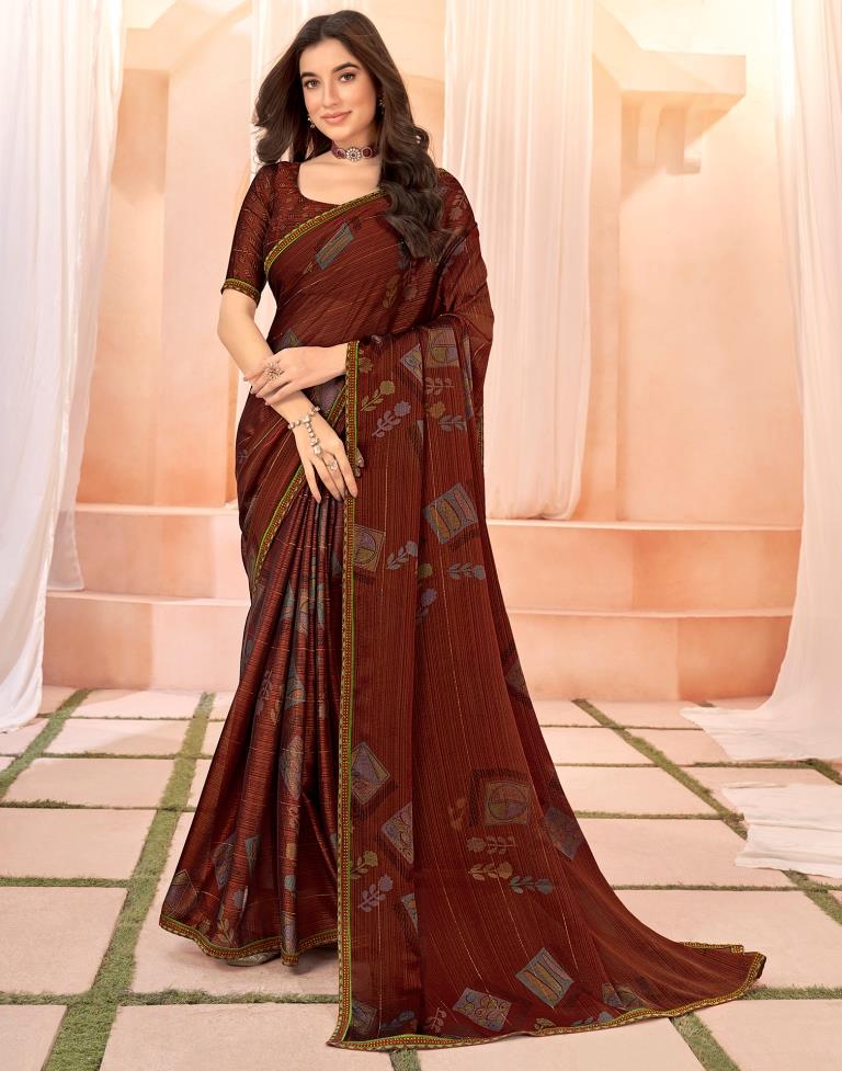 Maroon Chiffon Printed Saree
