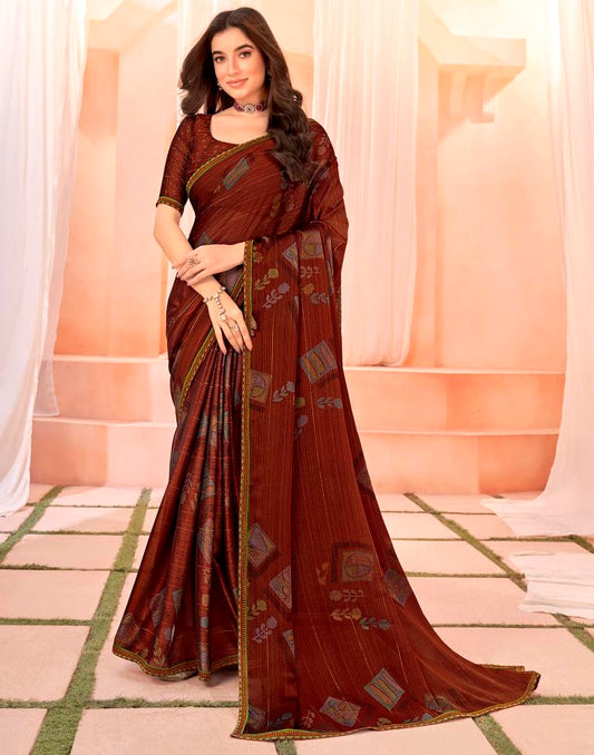 Maroon Chiffon Printed Saree