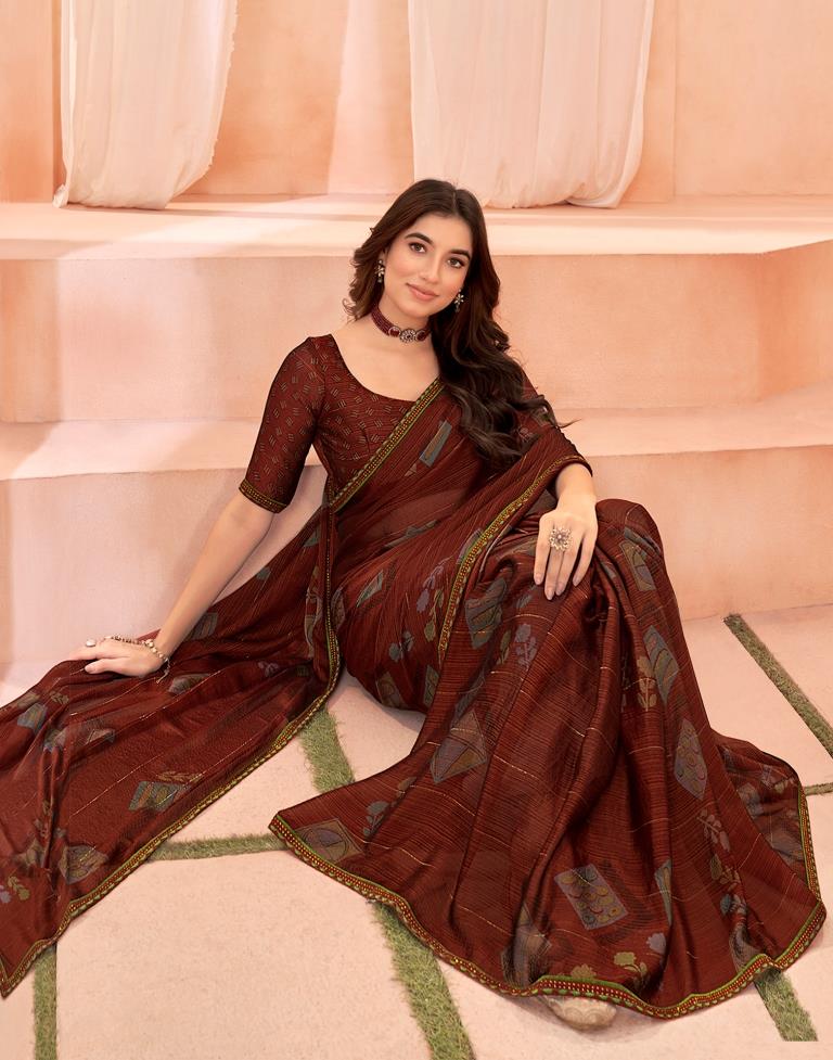 Maroon Chiffon Printed Saree