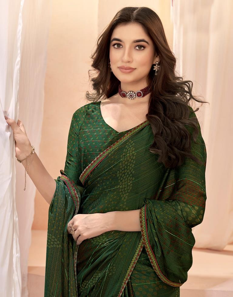 Green Chiffon Printed Saree