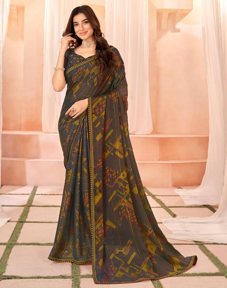 Royal Blue Chiffon Printed Saree