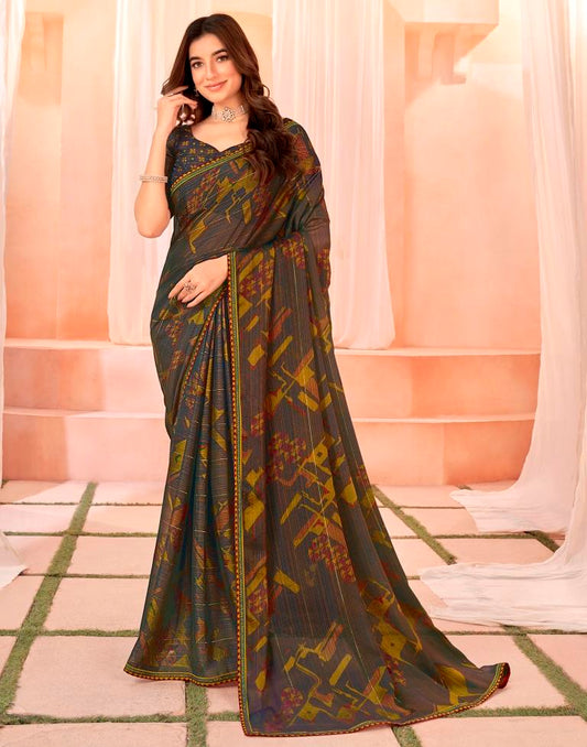 Royal Blue Chiffon Printed Saree