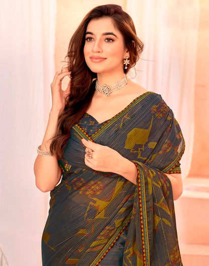 Royal Blue Chiffon Printed Saree