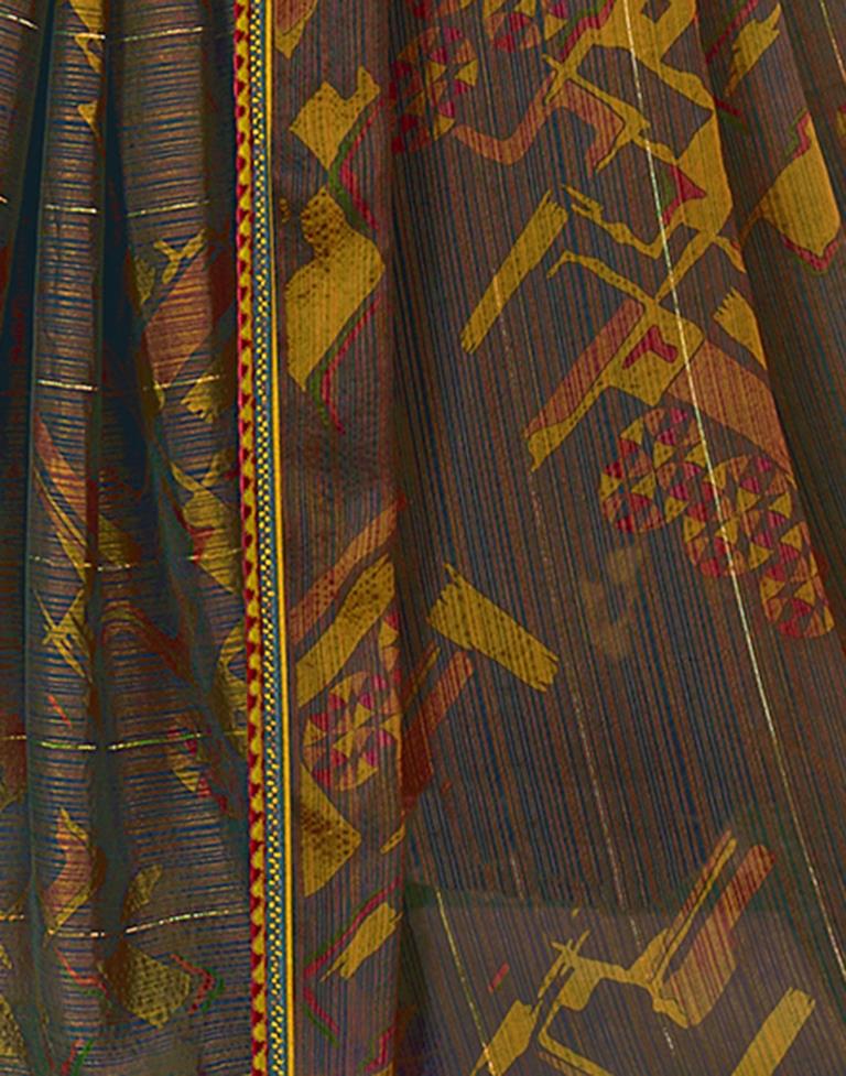 Royal Blue Chiffon Printed Saree