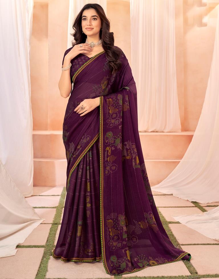 Magenta Chiffon Printed Saree