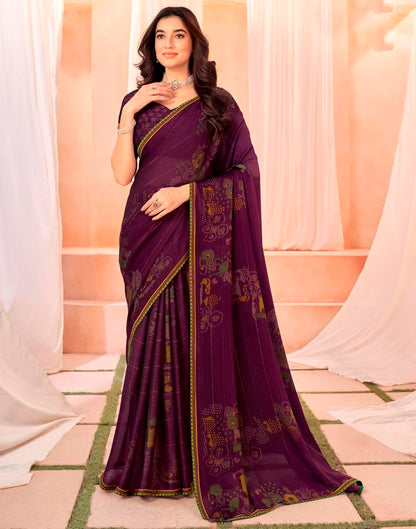 Magenta Chiffon Printed Saree