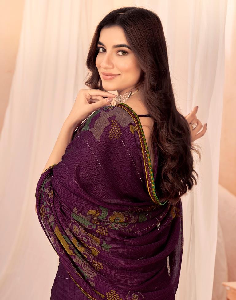 Magenta Chiffon Printed Saree