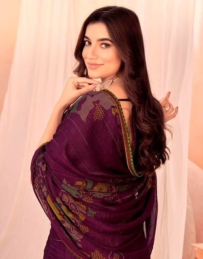 Magenta Chiffon Printed Saree